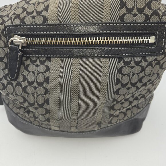 Coach Legacy Black Gray Signature Logo Purse Jacquard Duffle Shoulder Bag Tass - Picture 7 of 16